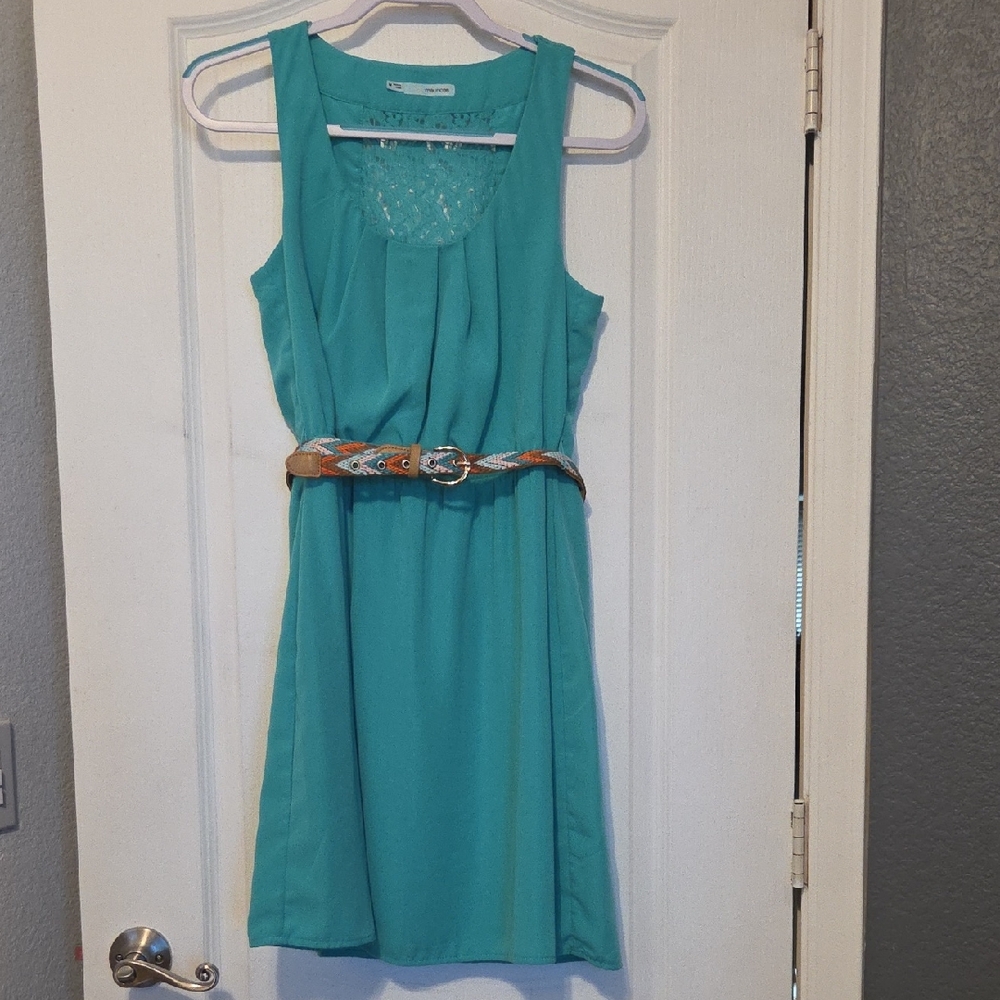 Maurices Turquoise Sleeveless Dress with Patterned Belt